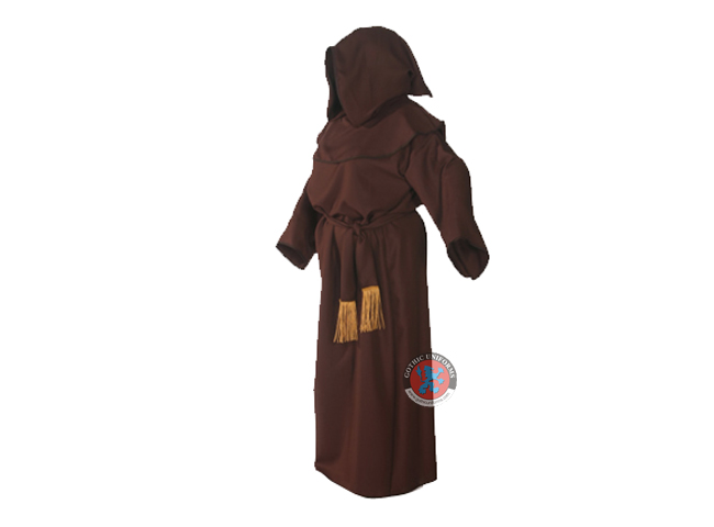 Brown Long Hooded Robe With Frill Belt For Adults
