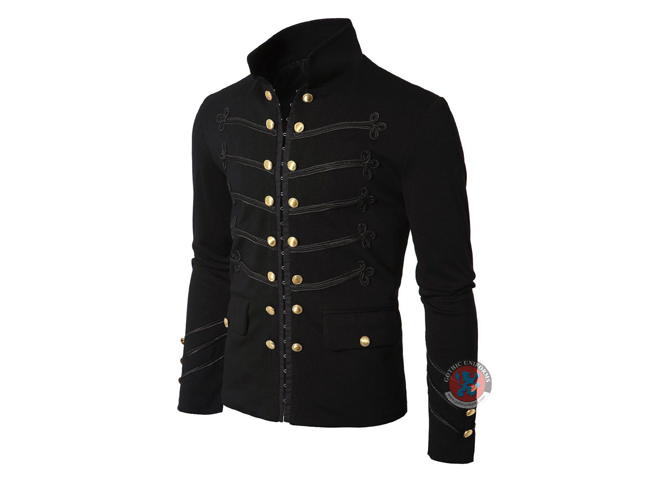 Gothic Handmade Black Embroidery Military Napoleon Hook Cotton Jacket