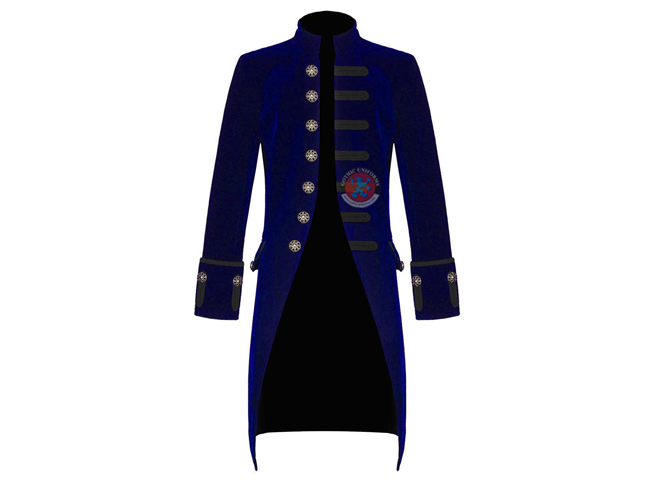 Gothic Punk Mens Blue Velvet Steampunk Victorian Coat