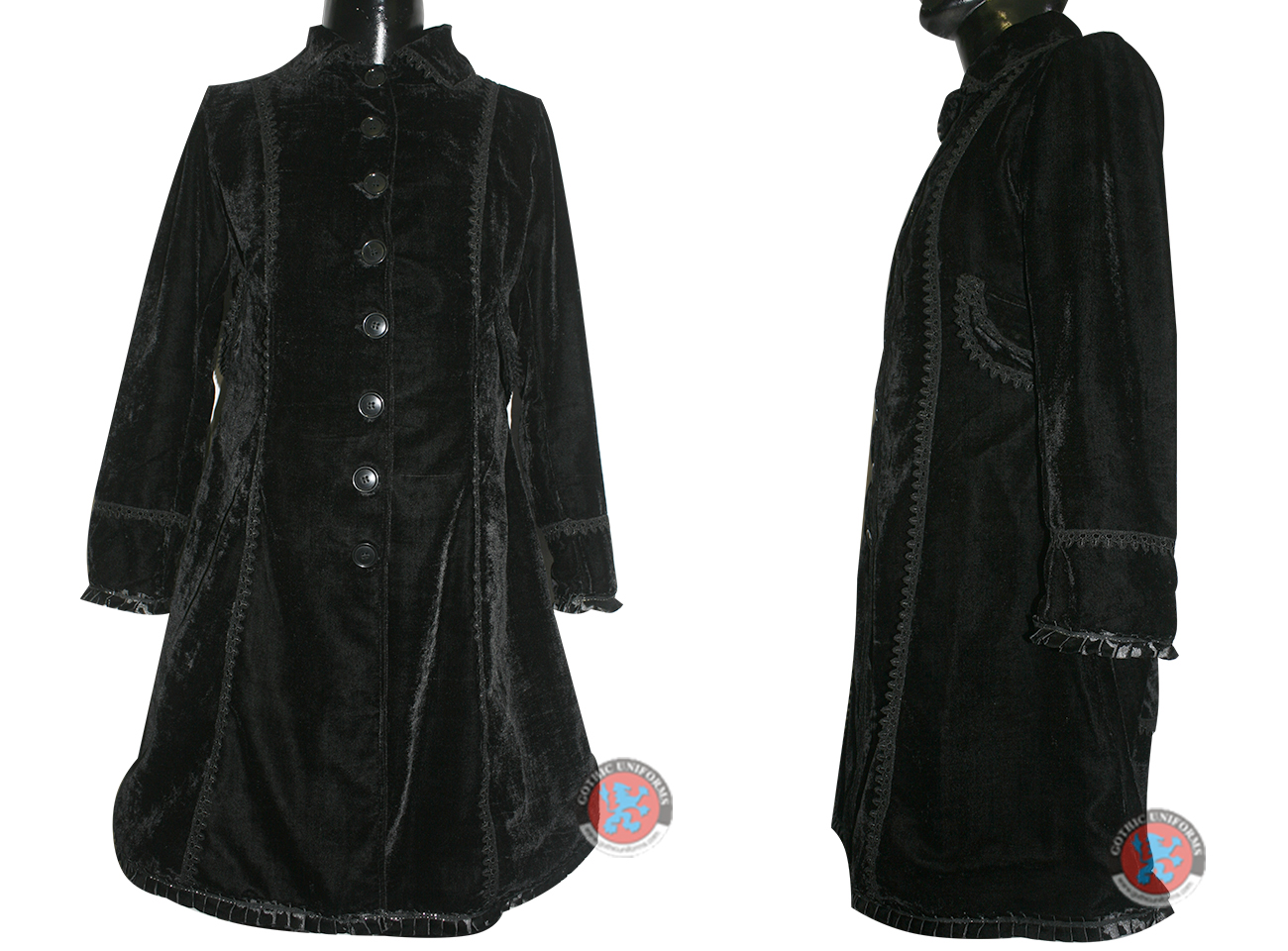 Black Color Velvet Ladies Long Coat with embroidery lace