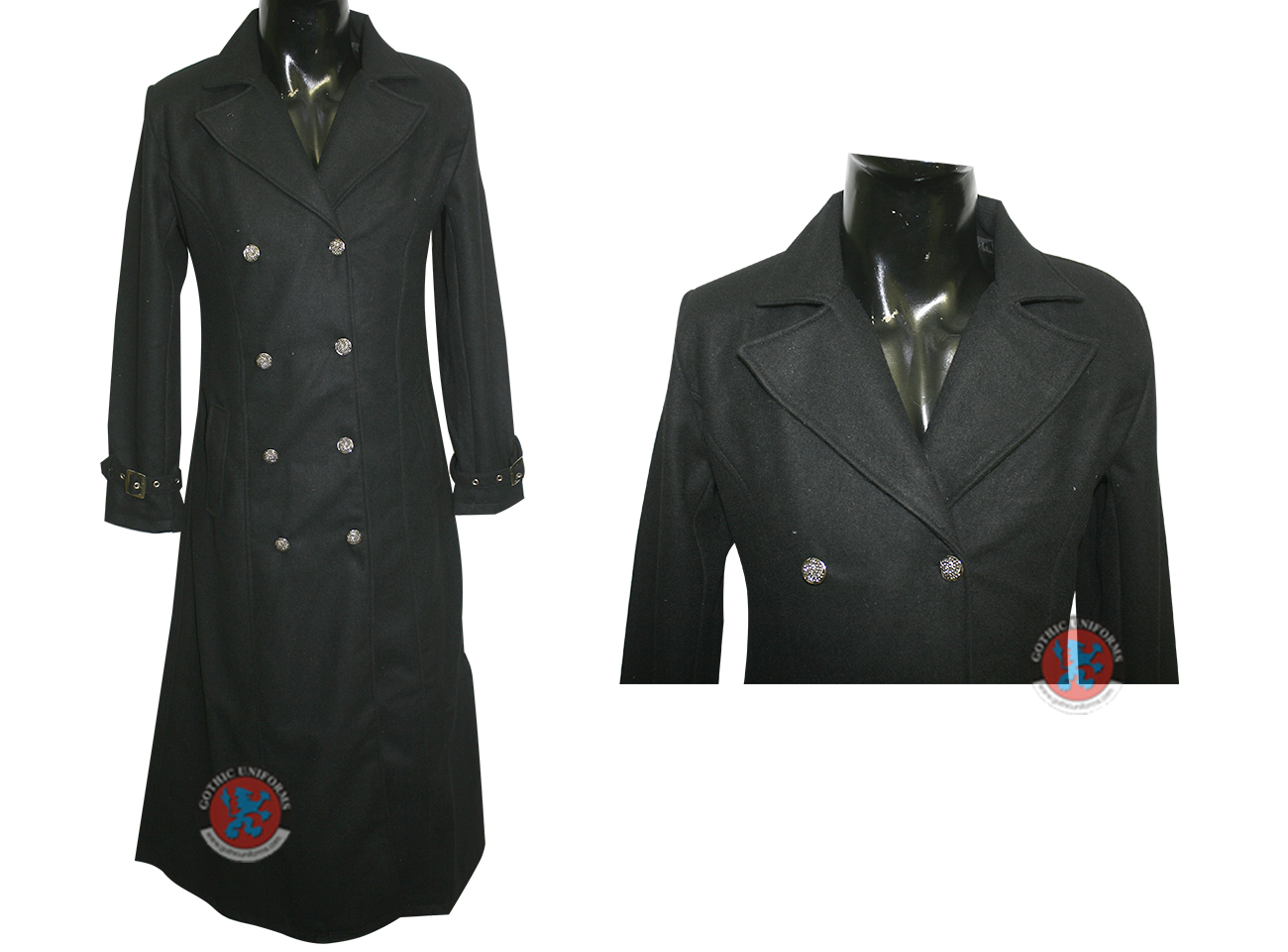 Black Color Wool+Polyester Ladies Long Coat  