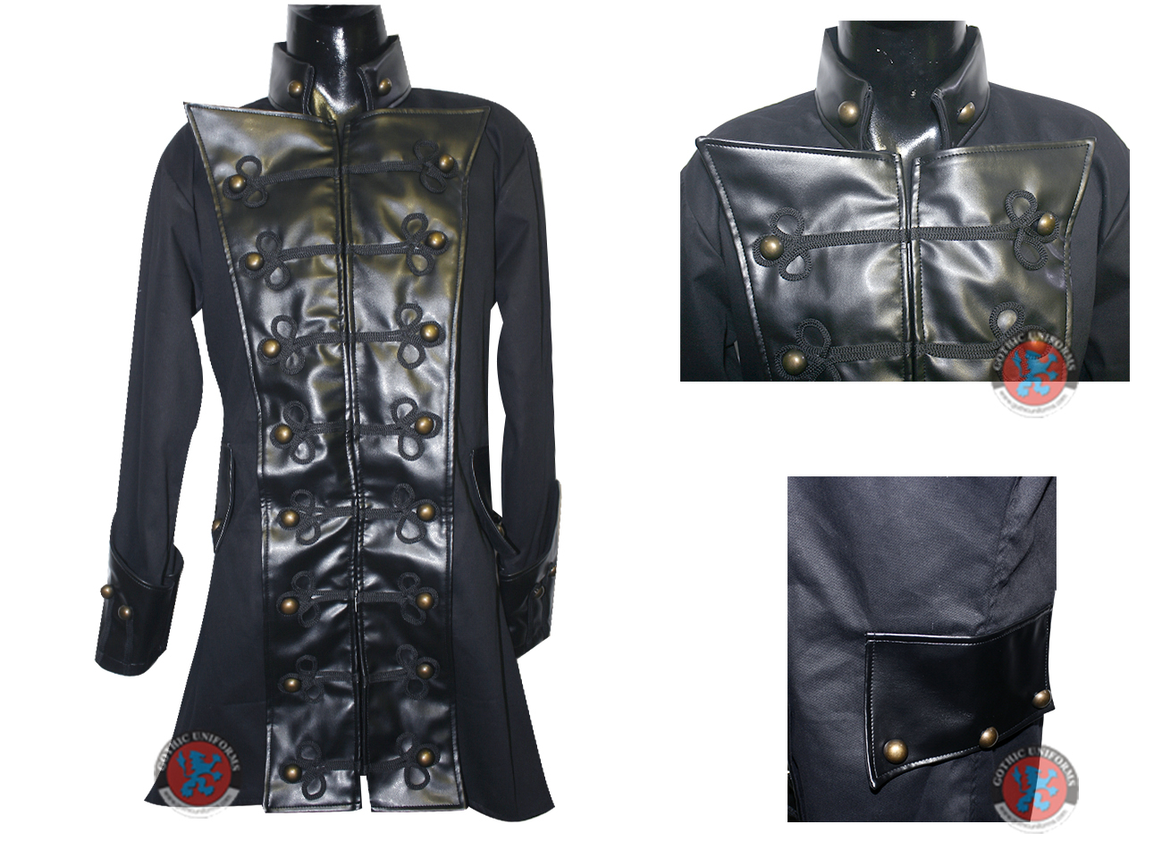 Black color cotton and leather Coat