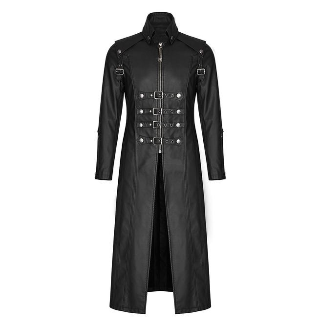 Men Long Black Imitation Leather Coat 