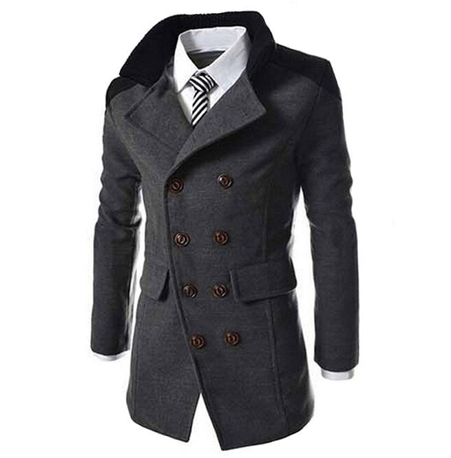 Goth British Military Double Breasted Wool Blend Men Pea Coat Jacket 