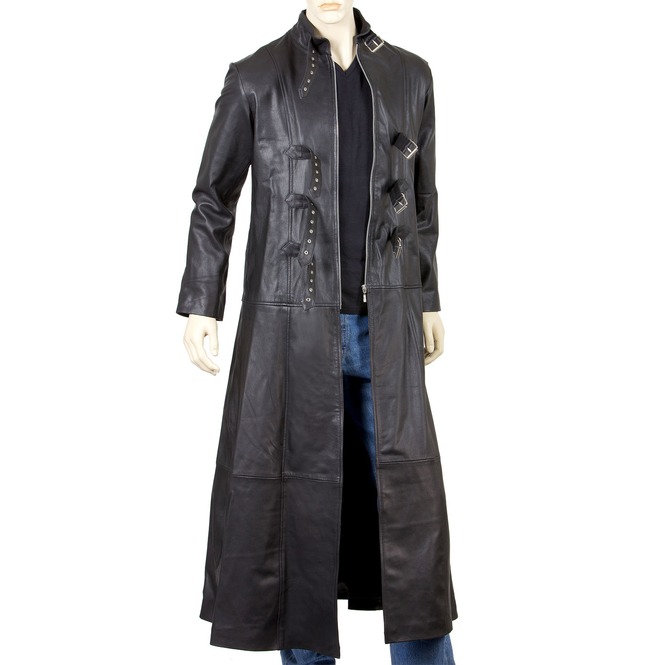 Mens Goth Leather Coat Gothic Full Length Coat