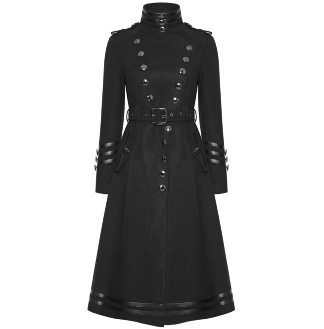 Gothic Women Steampunk Military Coat Black Punk Ladies Uniform Long Jacket 