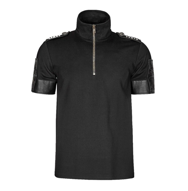 Men Gothic T Shirt Steampunk High Collar Military Uniform Sniper Punk Shirt