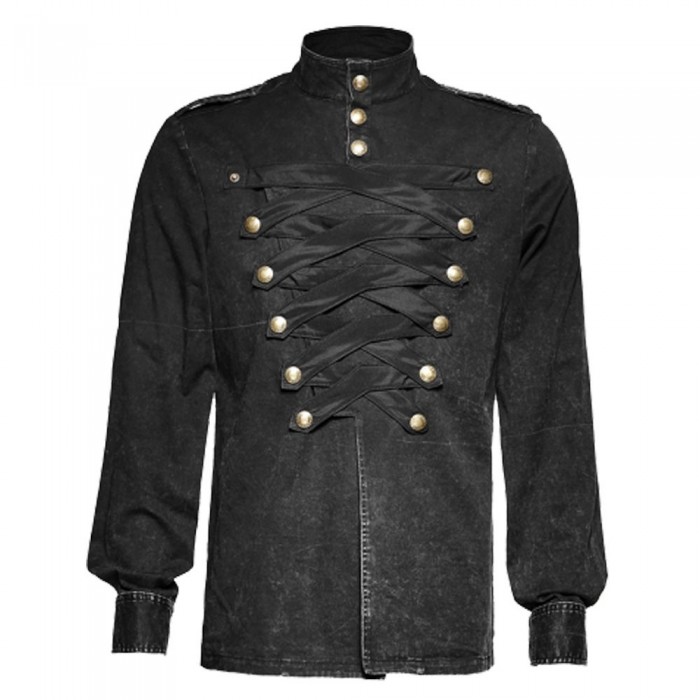 Men Punk Military Shirt Gothic Visual Aristocrat Multi Strap Black Shirt
